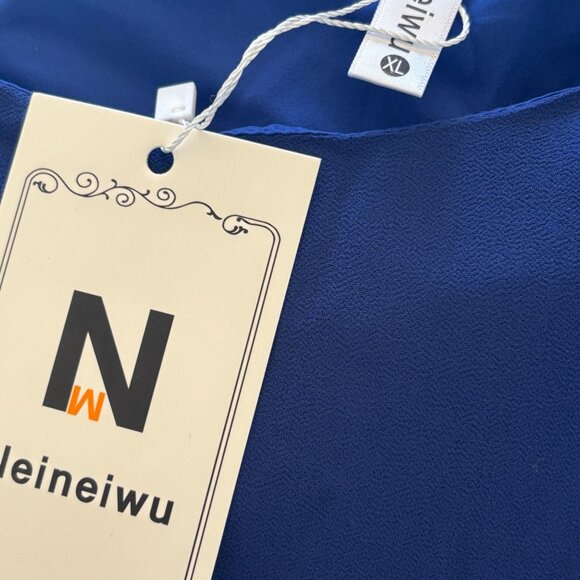 Royal Blue Layered Chiffon Blouse With Flowy 3/4 Bell Sleeves Neineiwu Size XL - Picture 4 of 9